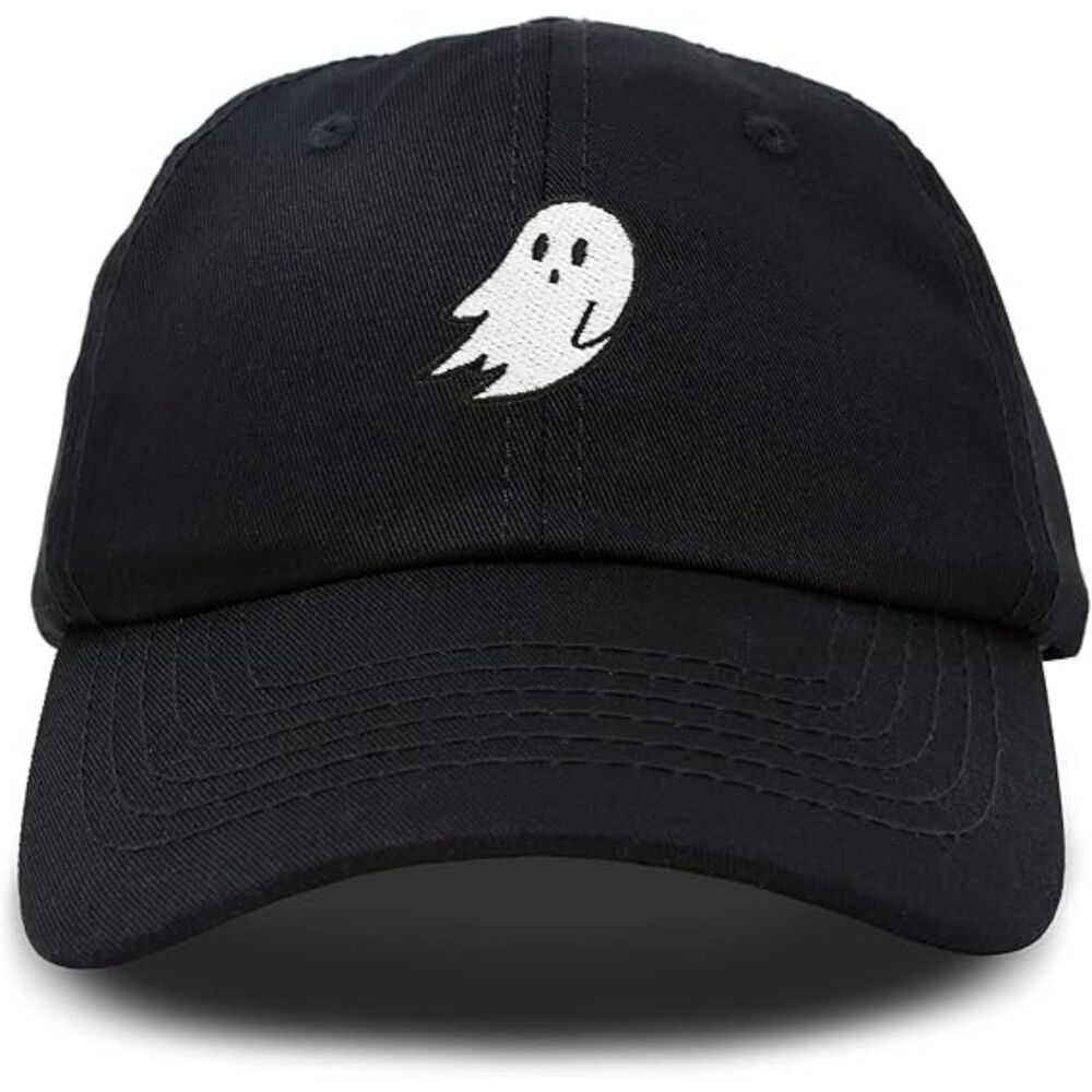 Unisex Black 100%Cotton Ghost Embroidered Adjustable Buckle Classic Baseball Cap